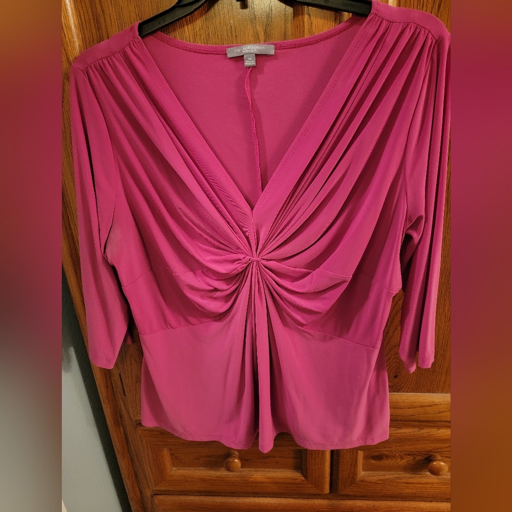 Elegant Hot Pink Women's Top 3/4 Sleeves